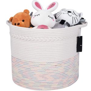Laundry Blanket Basket Off White Decorative Woven Storage Basket with Handle