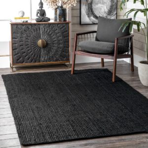 Jute Black and Natural Color Rectangular Shape Floor Carpet