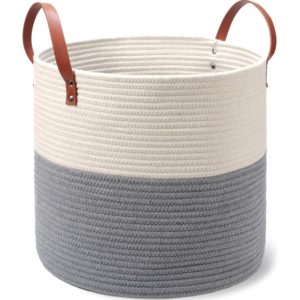 Cotton Rope Basket for Living Room Blanket Kids Playroom Storage Organizer Woven Nursery Laundry Jute Basket for Clothes Bath